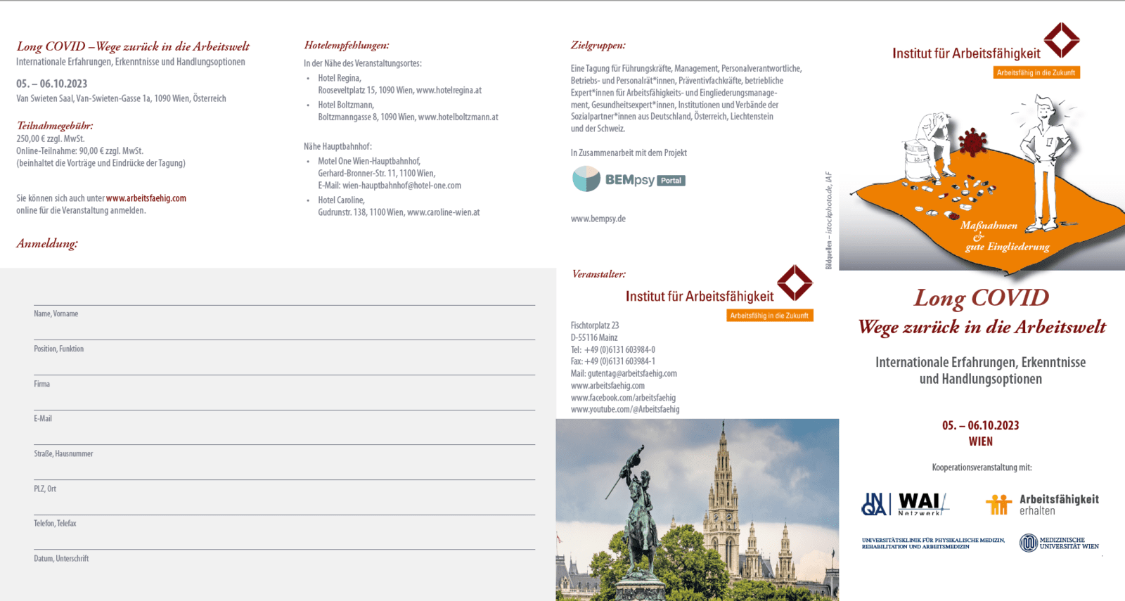 Eingangsbereich des medizinischen Universitätscampus in Wien mit ein paar Menschen davor